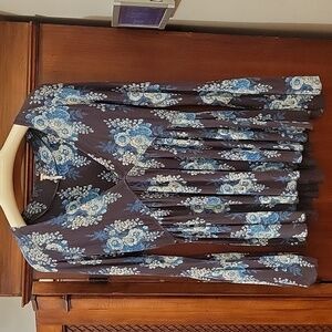 Free People | Baby Doll Floral Print Long Sleeve Bell Sleeve Top Gray & Blue - S